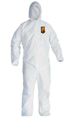 Kleenguard A40 Liquid & Particle Protection Coveralls with Hood (44323), Zip Front, Elastic Wrists & Ankles (EWA), White, Large, 25 Garments / Case