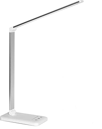 LED Desk Lamp Dimmable Table Lamp Reading Lamp with USB Charging Port, 5 Lighting Modes, Sensitive Control, 30/60 Minutes Auto-Off Timer, Eye-Caring Office Lamp (White)