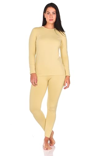 Thermajane Long Johns Thermal Underwear for Women Fleece Lined Base Layer Pajama Set Cold Weather (Nude, 2X-Large)