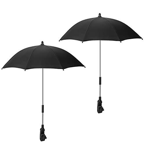 Hillban 2 Pcs Baby Stroller Parasol with Clamp Universal Umbrella Foldable Sun Shade Protection Waterproof Shading Umbrella Adjustable Umbrella for Trolley Bike Wheelchair(Black, 25.9 Inch)