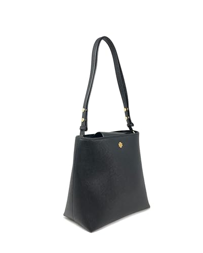 Tory Burch Emerson Womens Saffiano Leather Bucket Bag (Black)