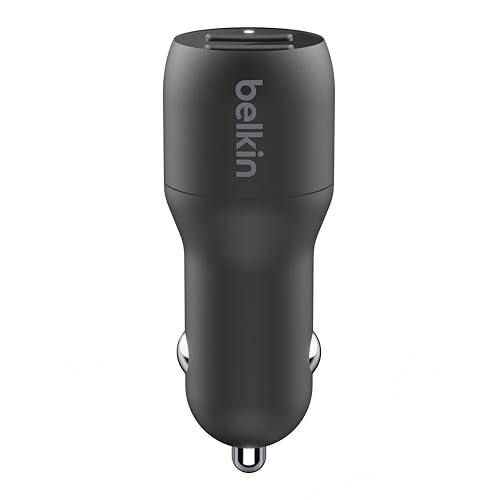 Belkin 24 Watt Dual USB Car Charger - 2 12W USB A Ports with Fast Charging for Apple iPhone 14, 14 Pro, 14 Pro Max, iPhone 13, 13 Pro, 13 Pro Max, Samsung Galaxy, AirPods & More - USB-C Charger