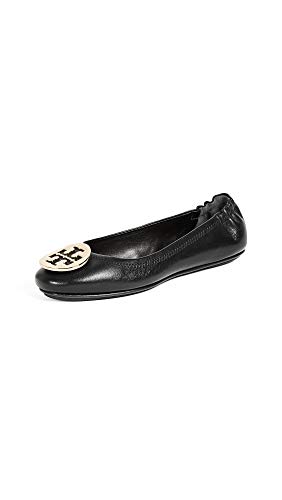 Tory Burch Minnie Leather Travel Ballet Flat (8.5, Perfect Black / Gold)