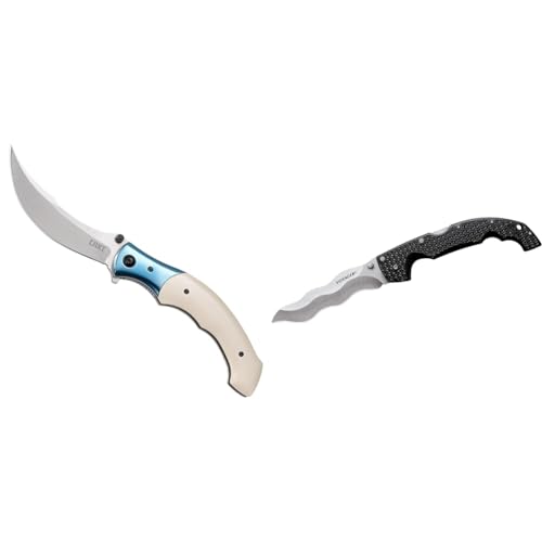 CRKT Ritual Assisted Pocket Knife: Everyday Carry Utility Folder, Sandvik 12C27 Steel Recurve & Cold Steel Voyager Series Folding Knife with Tri-Ad Lock and Pocket Clip, Kris, XL