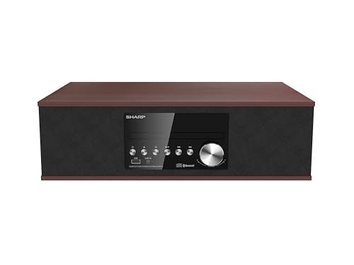 Sharp CD-BH10 Vintage Style Retro Look Micro Component Wireless Bluetooth Audio Streaming & CD Player Wood Speaker System, USB Port for MP3 Playback, FM Stereo Digital Tuner, AUX Input