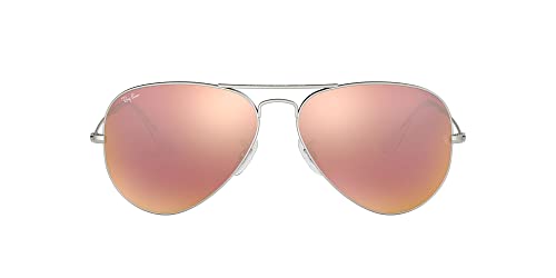 Ray-Ban Rb3025 Classic Aviator Sunglasses, Matte Silver/Light Brown Mirrored Pink, 58 mm