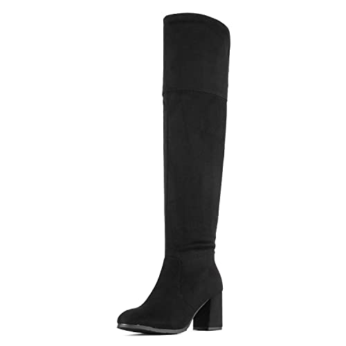 DREAM PAIRS Women's Stretch_High Black Thigh High Block Heel Over The Knee Boots Size 10.5 B(M) US