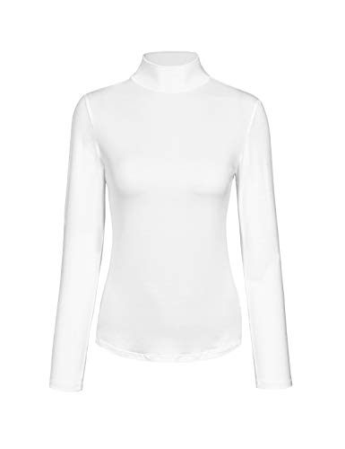 Kindcall Women’s Slim Fitted White Mock Turtleneck Tops Long Sleeve Lightweight Base Layer Shirts Medium