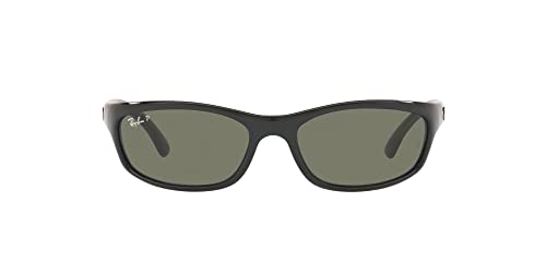 Ray-Ban Men's RB4115 Rectangular Sunglasses, Black/Polarized Green, 57 mm