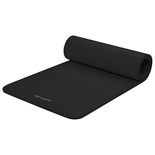 Retrospec Solana Yoga Mat 1/2' Thick w/Nylon Strap for Men & Women - Non Slip Excercise Mat for Yoga, Pilates, Stretching, Floor & Fitness Workouts, Black