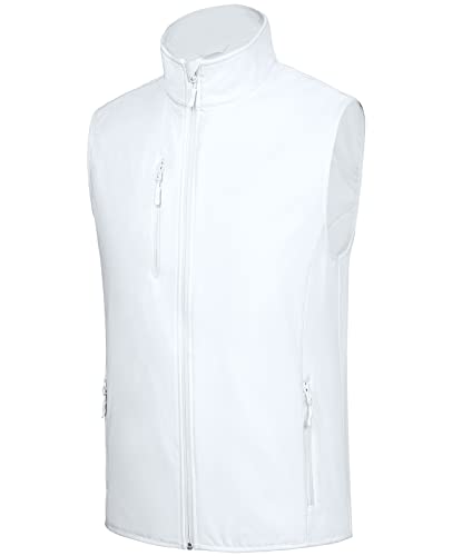 fit space Men's Lightweight Vest Softshell Sleeveless Windproof Jacket with Zipper Pocket Cycling Travel Hiking Running Golf (White,3X-Large)