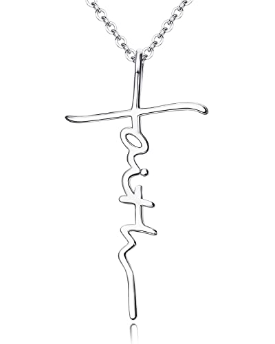 MILACOLATO 925 Sterling Silver Faith Cross Pendant Necklaces for Women 18K White Gold Plated Faith Cross Necklace Personalized Cross Pendant Necklaces Christian Religious Jewelry Gifts