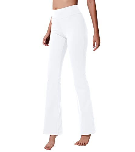 ChinFun Women's Performance Power Flex High Waist Bootleg Yoga Pants Inner Hidden Pocket 4 Way Stretch Bootcut Running Sweatpants White Size 2XL