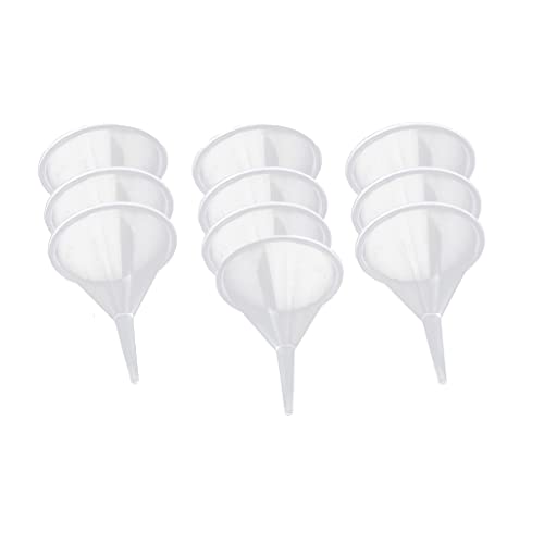 Mini Clear Funnel 10-Pcs Narrow Neck Perfume Funnel Polyethylene Small Funnel Kitchen Use Plastic Funnels for Lab, Water Bottle, Powder,Capsule,Oils, Filling Bottles, Urn Funnel Filling Kit