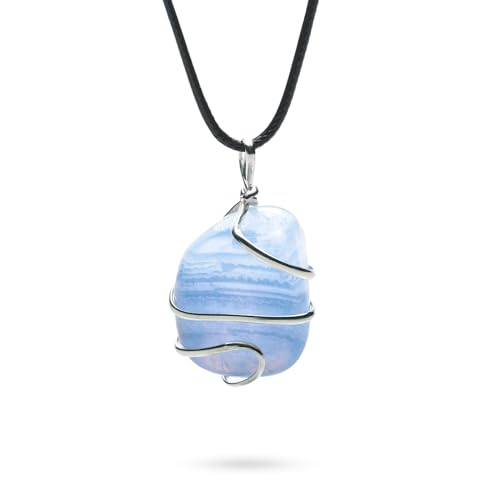 Ayana Crystals Blue Lace Agate Healing Necklace - Handcrafted with Ethically Sourced Crystals - Balances Throat and Third Eye Chakras - Birthstone for September - Zodiac Sign: Pisces