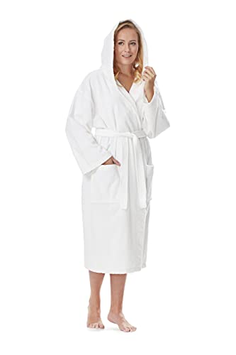 Arus Womens Hooded Classic Turkish Cotton Bath Robe, Small-Medium, White