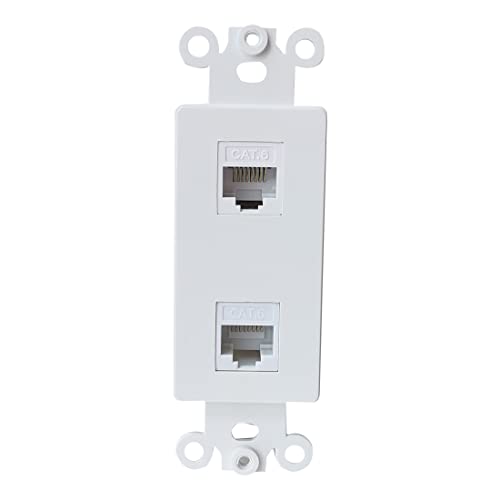 BUPLDET 2 Port Ethernet CAT6 Decora Insert Wall Plate White - CAT6 RJ45 Keystone Jack Decora Insert Cover Plate for Midsize/Oversize Wallplate