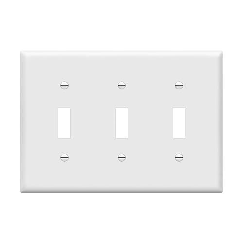 ENERLITES Triple Light Switch Wall Plate, Gloss Finish, Standard Size 3-Gang 4.50' x 6.38', Unbreakable Polycarbonate Thermoplastic, 8813-W, White