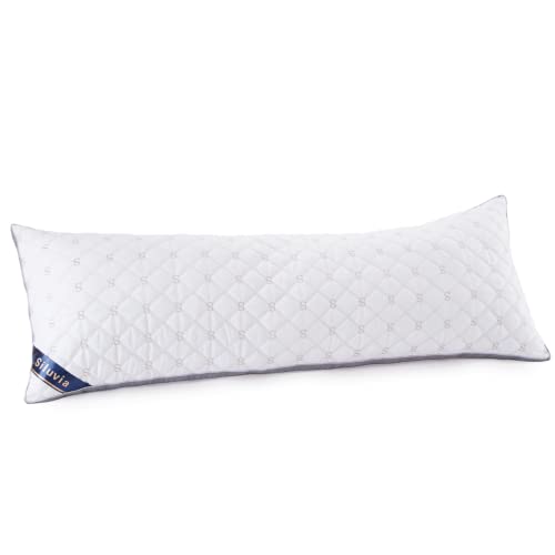 Siluvia Body Pillow for Adults-Premium Adjustable Loft Quilted Body Pillows - Hypoallergenic Fluffy Pillow - Quality Plush Pillow - Down Alternative Pillow(White-LightGray, 21”x54“)