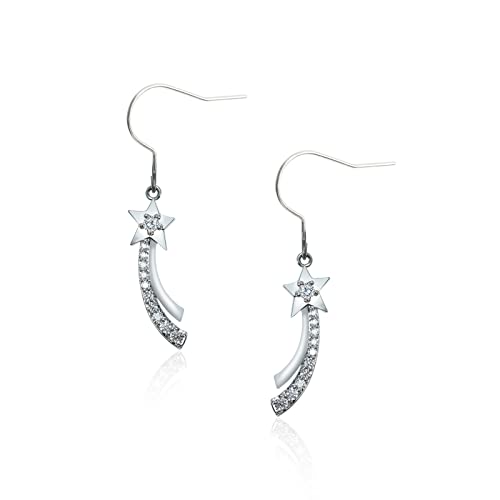 Titanium Meteor Star Earrings Lucky Shooting Star Dangle Drop Earring Charms, Cubic Zirconia Hypoallergenic Dangling Earrings Pure Titanium Earring Hooks for Women Girls Sensitive Ear