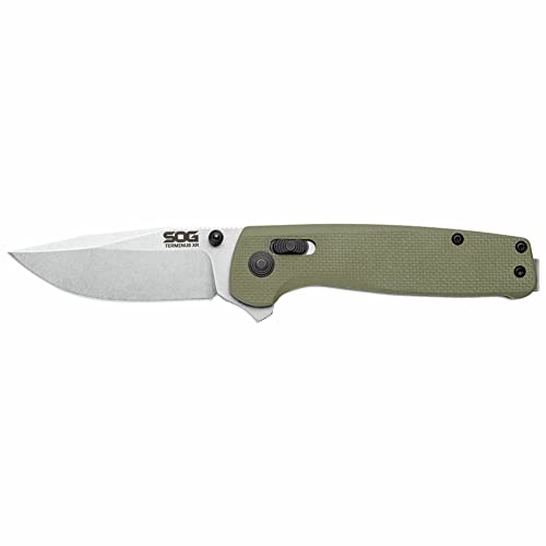 SOG Hunting High Carbon Steel Ambidextrous Carry EDC 2.95' Sharp Blade Terminus XR OD Green Folding Knife