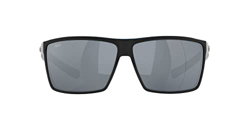 Costa Del Mar Men's Rincon Fishing and Watersports Polarized Rectangular Sunglasses, Shiny Black/Grey Silver Mirrored Polarized-580P, 63 mm