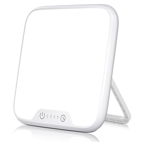 DAXING Light Therapy Lamp, 10,000 Lux UV-Free LED Sunlight Lamp with Stepless Brightness Levels & Memory & 4 Timer Function, 90° Adjustable Stand Compact Size Therapy Light for Home/Office/Travel Use