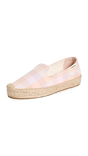 Soludos Women's Platform Smoking Slipper Espadrilles, Coral Madras, Plaid, Pink, 7.5 Medium US