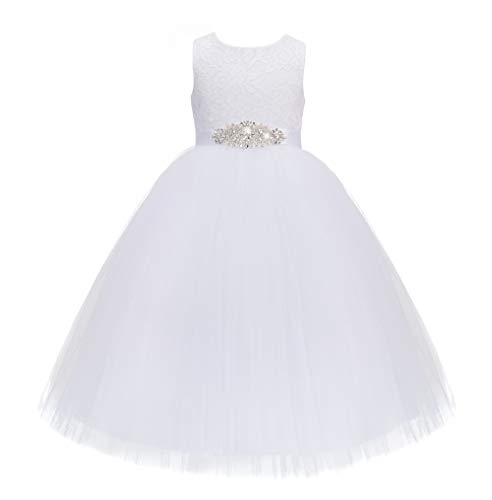 White Floral Lace Heart Cutout Flower Girl Dress Wedding Reception 172R3 4