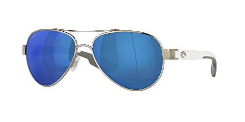 Costa Del Mar Womens Loreto Aviator Sunglasses, Palladium/Grey Blue Mirrored Polarized-580P, 56 mm