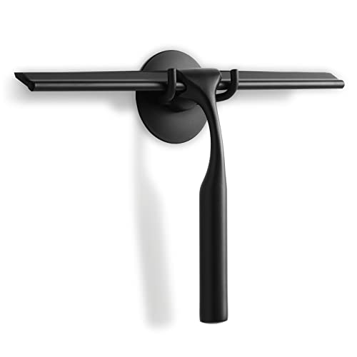 Quntis Shower Squeegee for Glass Doors, 10 Inch Window Squeegee Wiper with Non-Slip Handle, Replacement Squeegee Blade and Hook for Bathroom Glass Shower Doors Mirror Tile Car Cleaning, Black