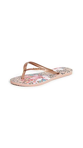 Havaianas Women's Slim Animal Floral Flip Flop - Palm Fronds on Leopard - Crocus Rose, 7-8