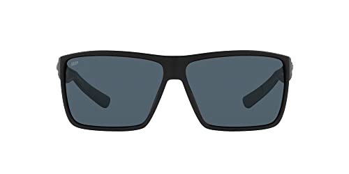 Costa Del Mar Men's Rincon Fishing and Watersports Polarized Rectangular Sunglasses, Matte Black/Grey Polarized-580P, 63 mm