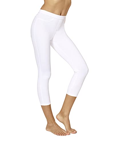 No nonsense womens Classic Denim Capri With Pockets Leggings Pants, White, Large US