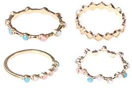 BERYUAN Women Dainty Gold Ring Set Simple Rainbow Colorful Bead Cute Wave Knuckle Ring Set Gift For Her Lovely Ring Set Women And Girls Teens(4Pcs)