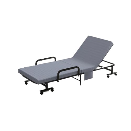 BCOAXT Foldable Portable Guest Bed W/Adjustable 6 Position Side Storage Pocket Fold Up Bed on Wheels Bed with Mattress