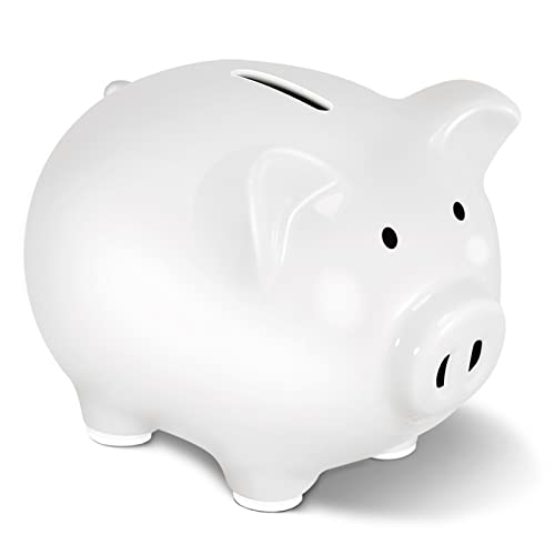 Koicaxy Piggy Bank, DIY Coin Bank for Girls Boys Kids, Ceramic Money Bank Practical Gift for Birthday, Festival, Christmas(Medium, White)