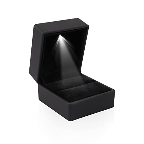 iSuperb Ring Box Black Jewelry Case Organizer with LED Light Gift Box
