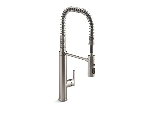 KOHLER 24982-VS Purist Commercial Kitchen Faucet with 3-Function Pull Down Sprayer, Vibrant Stainless