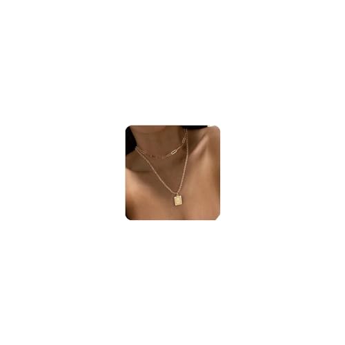 Yooblue Gold Layered Necklaces for Women, 14K Gold Plated Letter M Initial Pendant Layered Necklaces Rope Chain Paperclip Link Layering Necklaces for Women Teen Girl Gold Jewelry Gifts