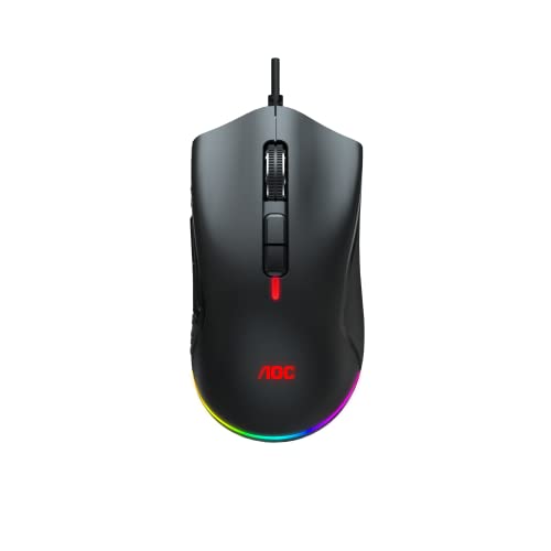 AOC GM530 Gaming Mouse with Optical Sensor, Ergonomic Shape, 16,000 Real DPI, 7 Light FX Button-Sync and Customizable with AOC G-Menu