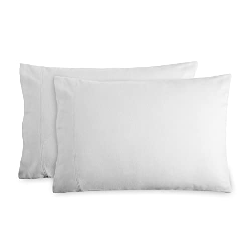 Bare Home Flannel Standard Pillowcases Set of 2-100% Cotton - Velvety Soft & Cozy - Double Brushed Heavyweight Flannel Pillowcases (Standard Pillowcase Set of 2, White)