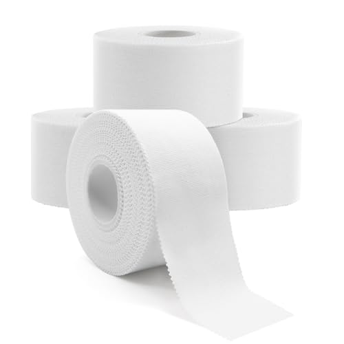 Dimora 4-Pack White Athletic Tape - Strong Adhesive Sports Tape No Sticky Residue Easy Tear Athletic Tapes & Wraps, Gymnastics Tape for Athletes(1.5in X 45ft)
