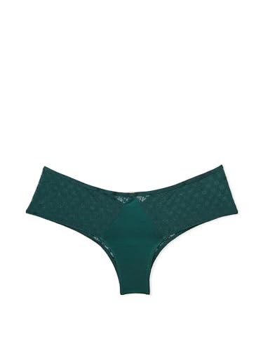 Victoria's Secret Icon T-Back Cheeky Panty, VS Monogram Lace, Hiphugger Underwear for Women, Very Sexy Collection, Green (L)