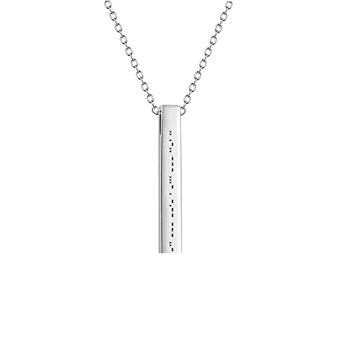 EXRANQO Morse Code Bar Necklace Customized Sterling Silver Secret Message Necklace Personalized Dots and Dashes Bar Necklace Best Friend Minimalist Jewelry (Silver Bar)