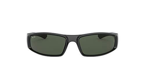 Ray-Ban Rb4335 Rectangular Sunglasses, Black/Dark Green, 58 mm