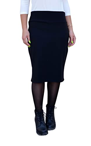 Kosher Casual Women's Modest Longer Length (Past The Knee) Lightweight Cotton Spandex Stretch Pencil Skirt Small Black