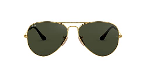 Ray-Ban RB3025 Classic Aviator Sunglasses, Gold on Black/G-15 Green, 58 mm