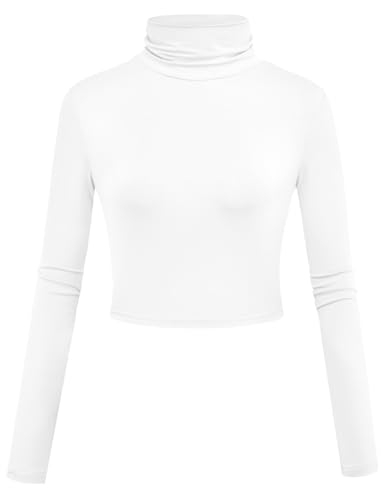 Herou Women Cropped Turtleneck Princess Costume Long Sleeve Tops White X-Large