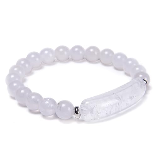 KIASRZN Pheromone Bracelet, Pink Love Pheromone Bracelet, Good Luck Energy Chakra Stone Bangle,8mm Stretch Beaded Bangles, for Women and Men (White)
